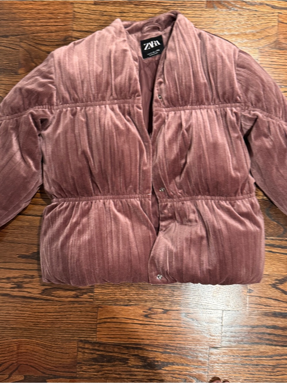 Zara Blush Rose Quilted Velvet Puffer Jacket